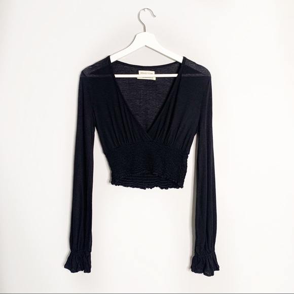 Urban Outfitters Tops - Urban Outfitters Black Vneck Crop Long Sleeve Top